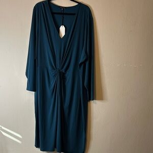 Universal Standard Twist Front Long Sleeve Teal Dress